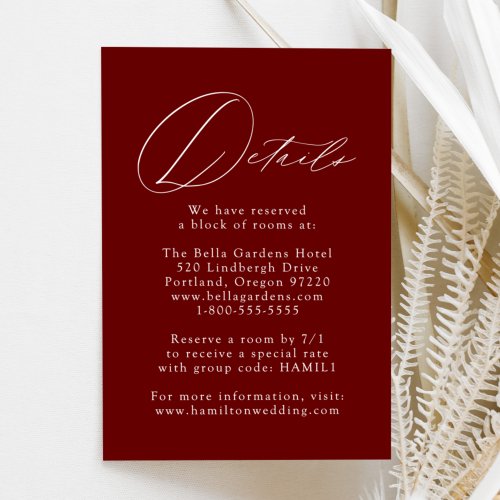 Burgundy Modern Elegance Wedding Details Enclosure Card