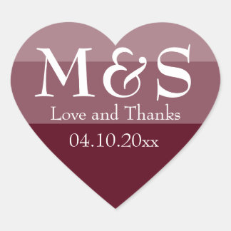 Burgundy Modern Elegant Script Wedding Heart Sticker