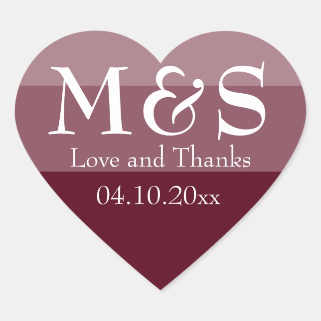 Burgundy Modern Elegant Script Wedding Heart Sticker (Front)