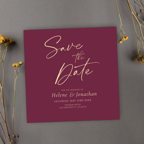 Burgundy Modern Elegant Wedding Save The Date Invitation