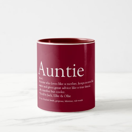 Burgundy Modern Fun Cool Aunt Auntie Definition Two_Tone Coffee Mug