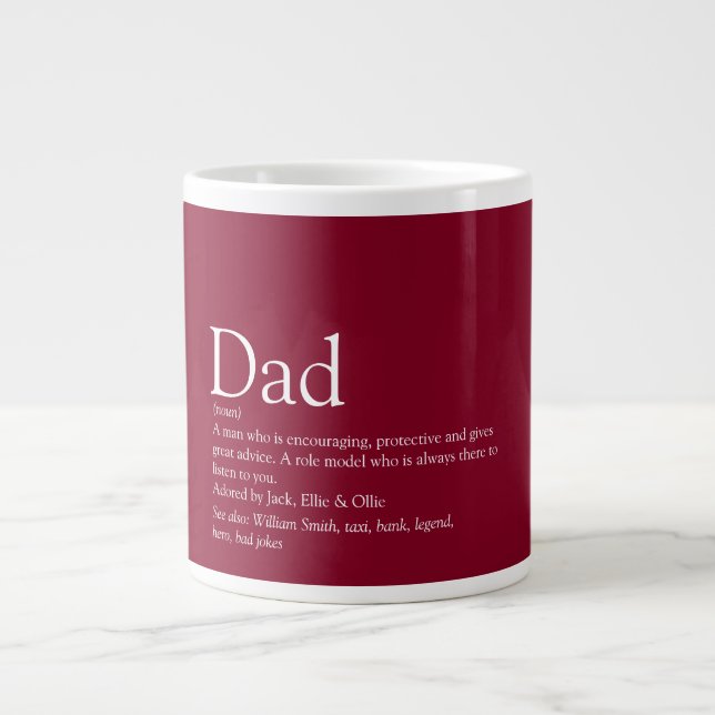 Burgundy Modern Fun Cool Dad Father Definition Giant Coffee Mug (Front)