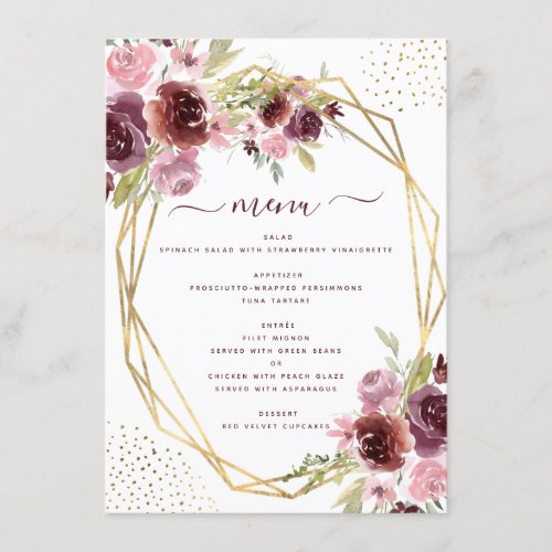 Burgundy Modern Geometric Floral Wedding Menu