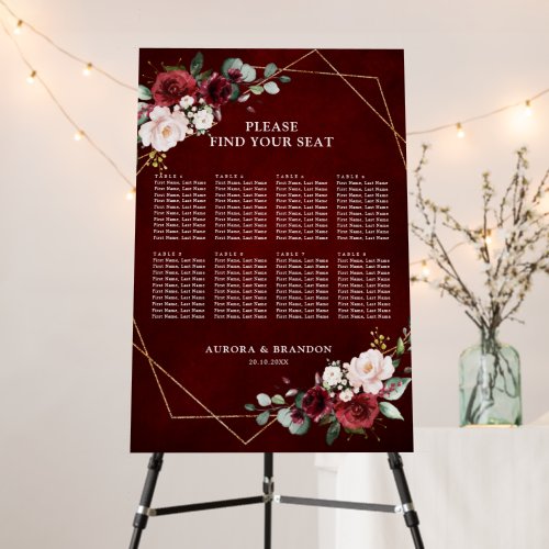 Burgundy Modern Geometric Wedding seating chart Foam Board