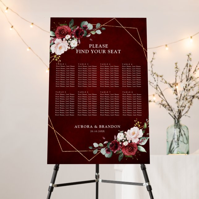 Burgundy  Modern Geometric Wedding seating chart Foam Board (In Situ (Stand))
