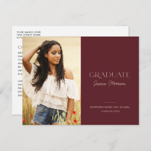 Burgundy Modern Grad 2024 Photo Graduation Postcard