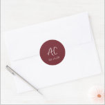 Burgundy Modern Handwriting Elegant Wedding Classic Round Sticker<br><div class="desc">Classic wedding stickers featuring a simple design with your two initial monogram in an elegant handwriting script for a modern touch.  The color palette may be changed in the design editing tool.</div>