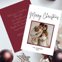 Burgundy Modern Handwritten Merry Christmas Photo