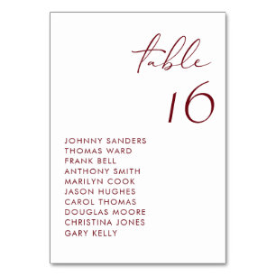 Burgundy Modern Handwritten Script Wedding Table Number