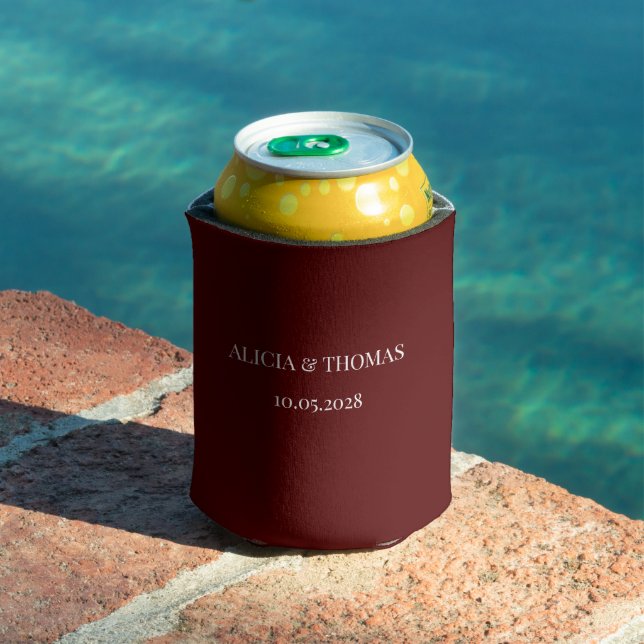 Burgundy Modern Initials Minimalist Wedding  Can Cooler (In Situ Pool)