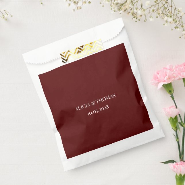 Burgundy Modern Initials Minimalist Wedding  Favor Bag (Sealed)