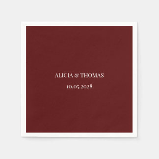 Burgundy Modern Initials Minimalist Wedding  Napkins