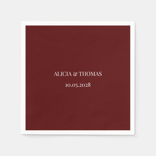 Burgundy Modern Initials Minimalist Wedding  Napkins (Front)