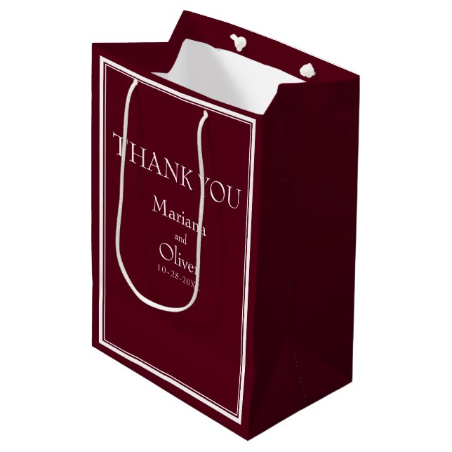 Burgundy Modern Minimalist Border  Medium Gift Bag (Front Angled)