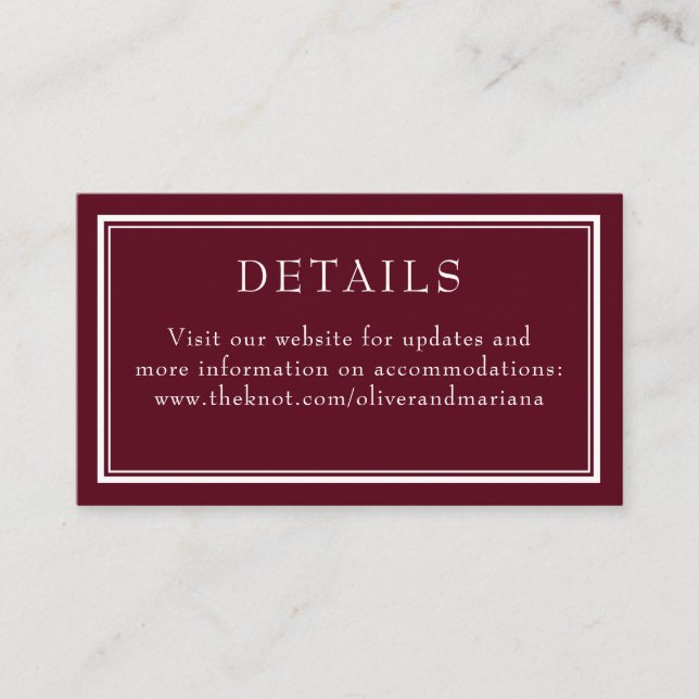 Burgundy Modern Minimalist Border Wedding Enclosure Card (Front)
