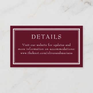 Burgundy Modern Minimalist Border Wedding Enclosure Card