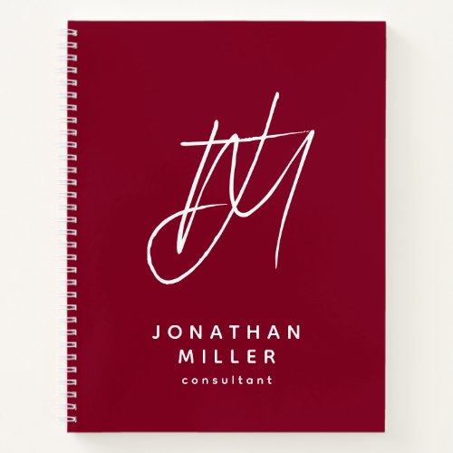 Burgundy Modern Minimalist Monogram Notebook