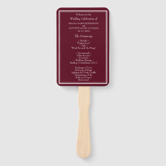 Burgundy Modern Minimalist Wedding Program Hand Fan