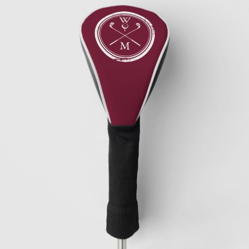 Burgundy Modern Monogram Initials Golf Head Cover