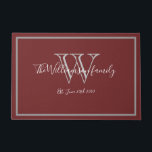 Burgundy Modern Monogram Name Cute Wedding Welcome Doormat<br><div class="desc">Burgundy Modern Monogram Script Name Cute Wedding Welcome Doormat. Personalized grey monogram with bride and groom last name and date established on a burgundy background. Makes a unique sweet gift for newlyweds. Perfect for their new life together. Click personalize this template to customize it quickly and easily. Ships Worldwide fast....</div>
