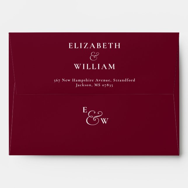 Burgundy Modern Monogram Return Address Envelope (Back (Top Flap))