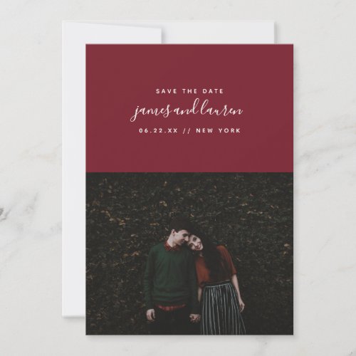 Burgundy Modern Photo Save the Date Announcement