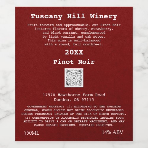 Burgundy  Modern QR Code LOGO Description  Wine Label