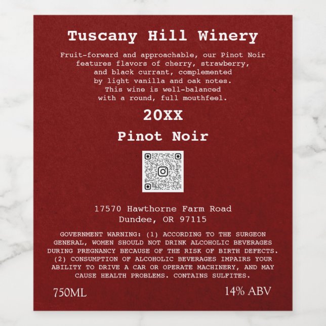 Burgundy  Modern QR Code LOGO Description  Wine Label (Single Label)