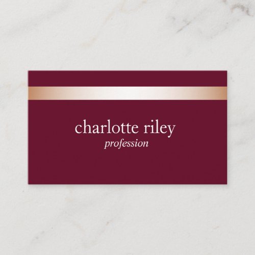 Burgundy  Modern Rose Gold Striped Stylish Business Card