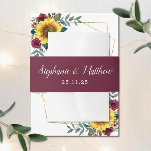 Burgundy Modern Script Typography Wedding Invitation Belly Band