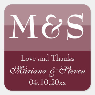 Burgundy Modern Script Wedding Square Sticker
