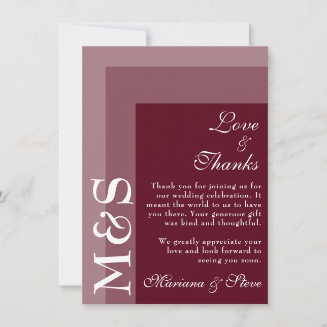 Burgundy Modern Script Wedding Thank You Card (Front)