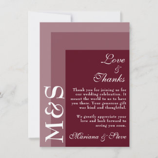 Burgundy Modern Script Wedding Thank You Card