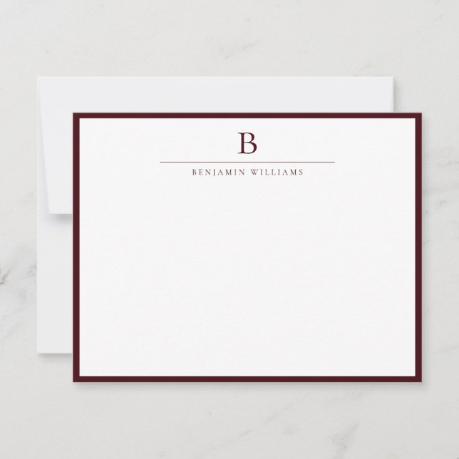 Burgundy Modern Stationery Classic  Note Card (Front)