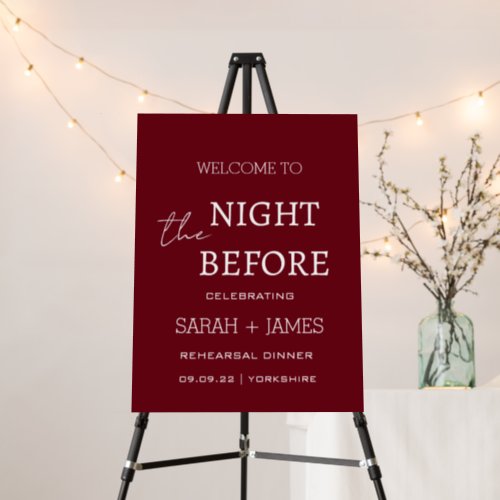 Burgundy Modern the Night Before Rehearsal Dinner  Foam Board