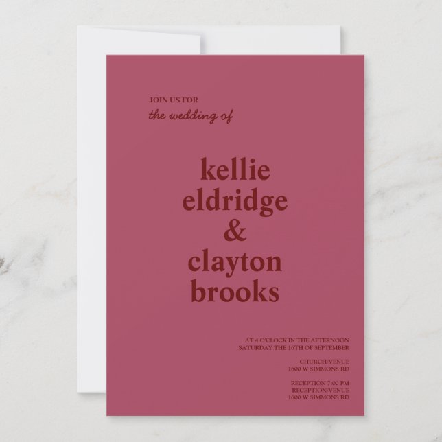 Burgundy Modern Type Wedding Invitation (Front)