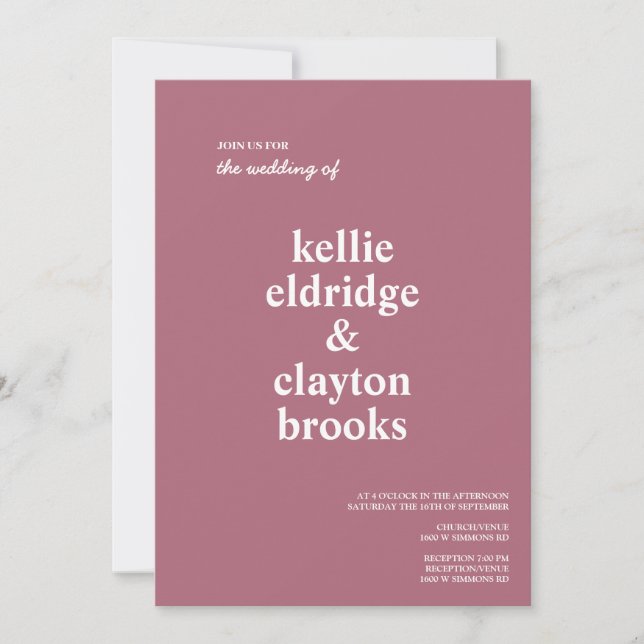 Burgundy Modern Type Wedding Invitation (Front)