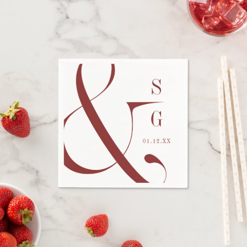 Burgundy modern typography couples monogram napkins