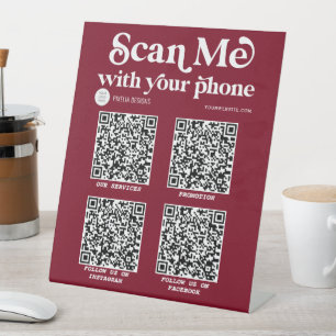 Burgundy modern typography QR code scannable Pedestal Sign