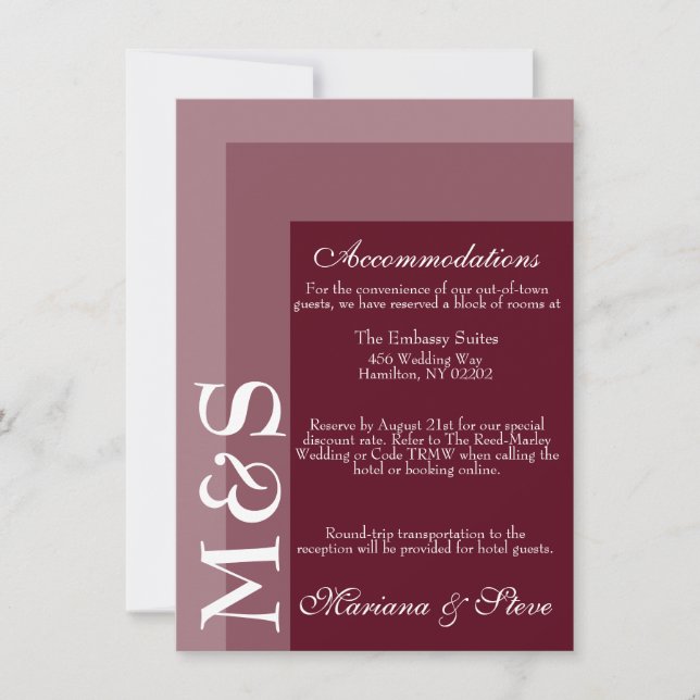 Burgundy Modern Wedding Accommodations Card (Front)