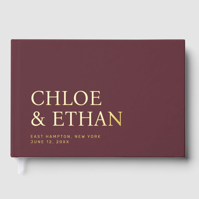 Burgundy Modern Wedding Foil Guest Book (Front)