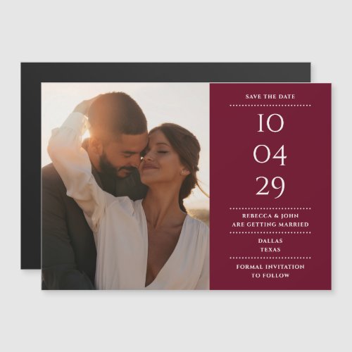 Burgundy Modern Wedding Photo Save The Date Magnetic Invitation