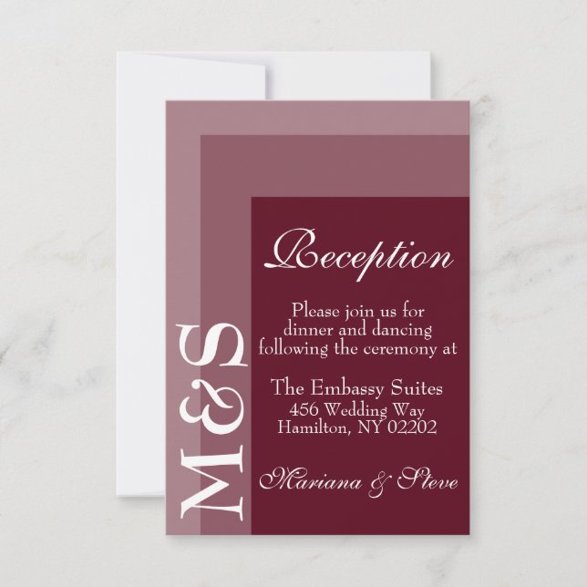 Burgundy Modern Wedding Reception Card (Front)