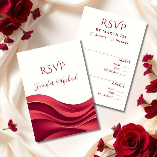Burgundy Modern Wedding  RSVP Card (Burgundy Wedding  RSVP Card with Meal Options)