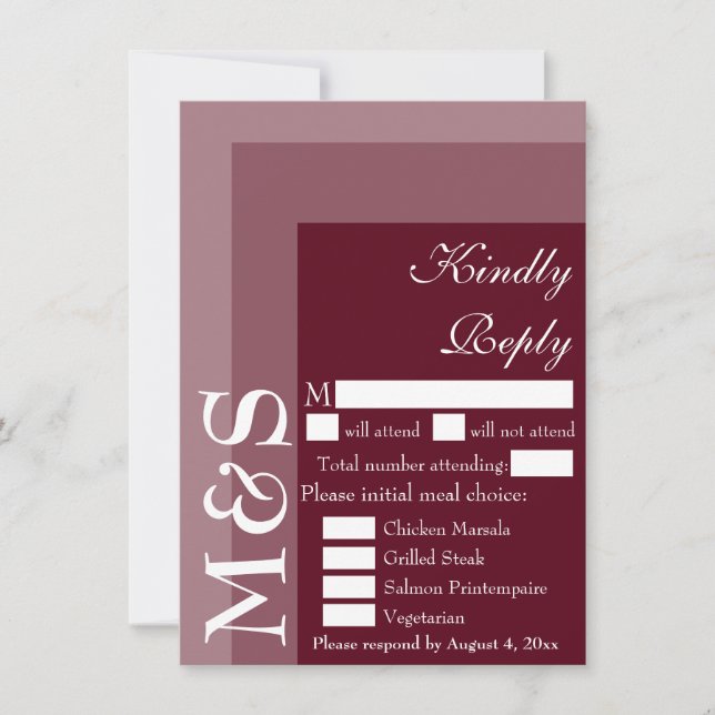 Burgundy Modern Wedding RSVP Card (Front)