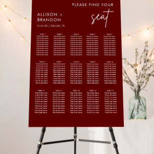 Burgundy Modern Wedding Seating Chart Foam Board