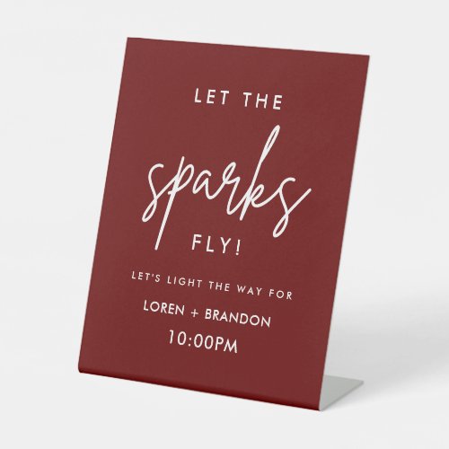 Burgundy Modern Wedding Sparkler Send Off Pedestal Sign