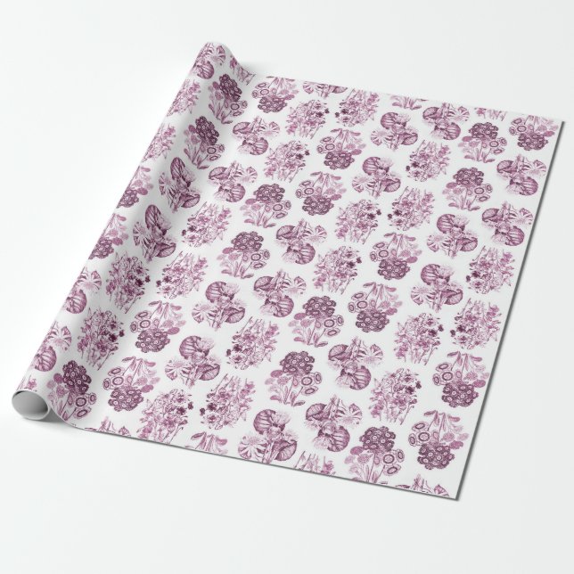 Burgundy Monochrome Floral Wrapping Paper (Unrolled)