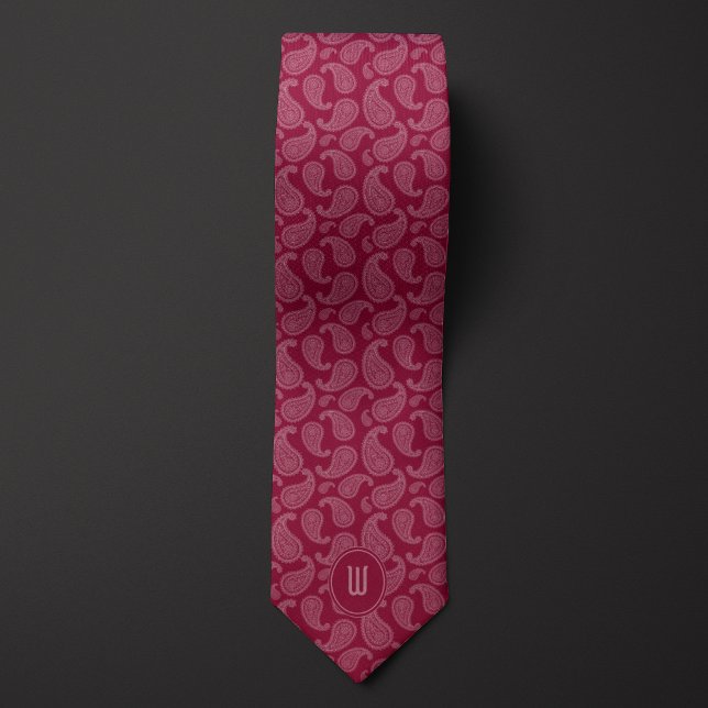 Burgundy Monochrome Monogram Paisley Neck Tie (Creator Uploaded)
