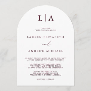 Burgundy Monogram Arch Simple Minimalist Wedding Invitation